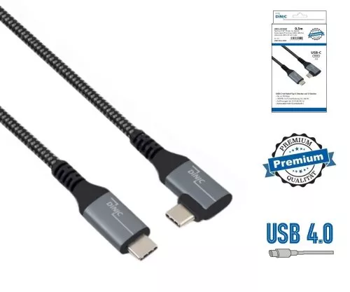 DINIC USB C 4.0 Kabel, gerade auf 90° Winkel, PD 240W, 40Gbps, Alu Stecker, Nylon Kabel, 1m